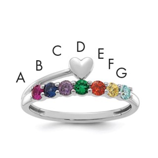 14k White Gold Heart with 7 Synthetic  Birthstone Mother's Ring