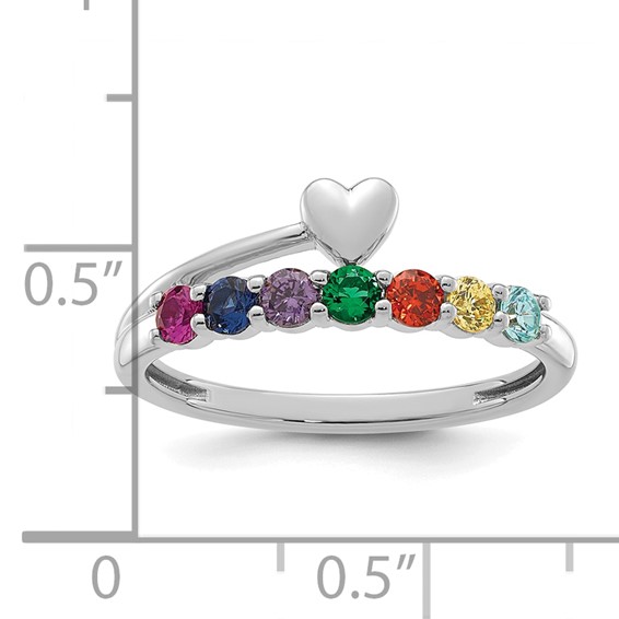 14k White Gold Heart with 7 Synthetic  Birthstone Mother's Ring