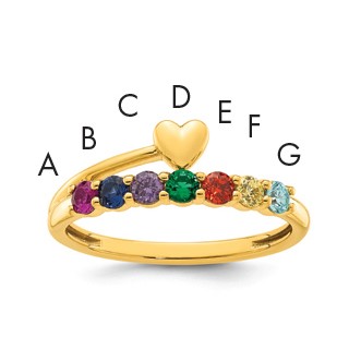 14k Heart with 7 Genuine Birthstone Mother's Ring