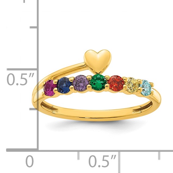 14k Heart with 7 Birthstone Mother's Ring Mounting