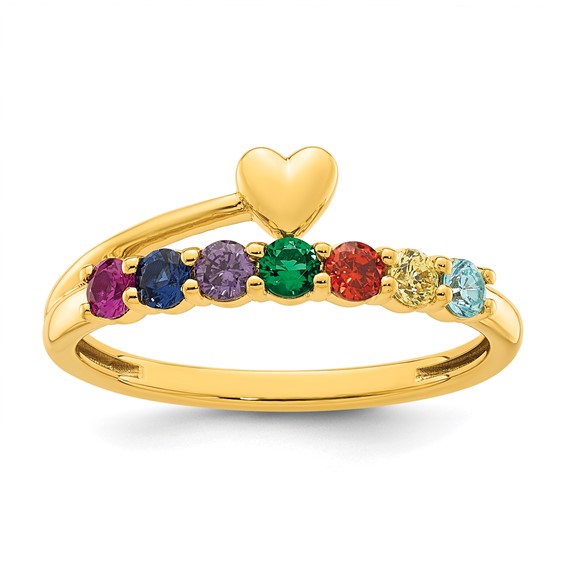 14k Heart with 7 Birthstone Mother's Ring Mounting