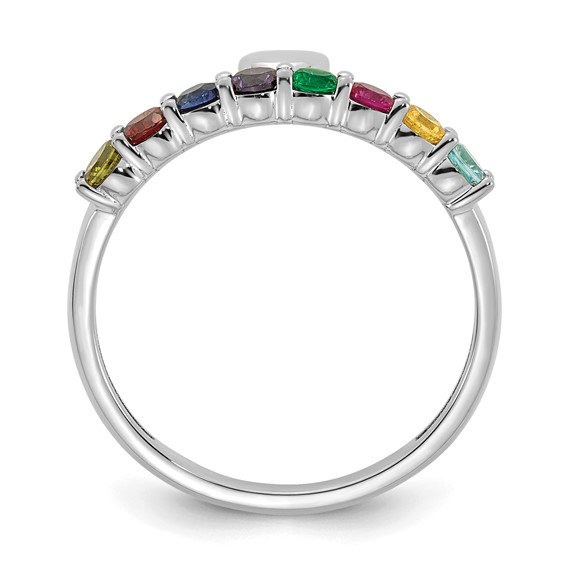 14k White Gold Heart with 8 Synthetic  Birthstone Mother's Ring