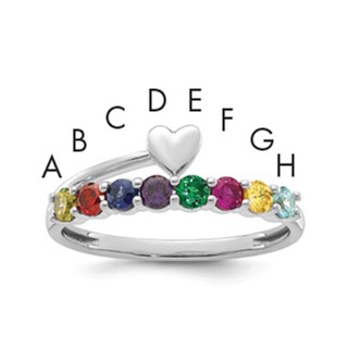 14k White Gold Heart with 8 Synthetic  Birthstone Mother's Ring