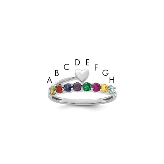 14k White Gold Heart with 8 Synthetic  Birthstone Mother's Ring
