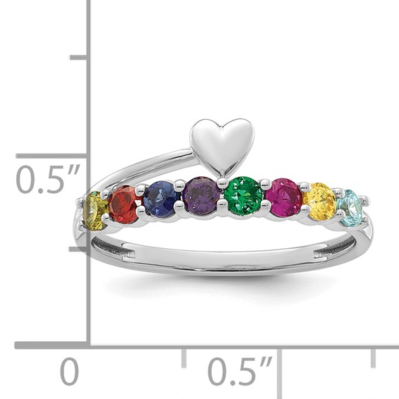 14k White Gold Heart with 8 Synthetic  Birthstone Mother's Ring