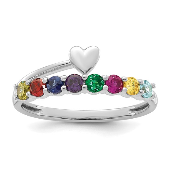 14k White Gold Heart with 8 Synthetic  Birthstone Mother's Ring