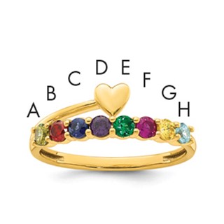 14k Heart with 8 Synthetic Birthstone Mother's Ring
