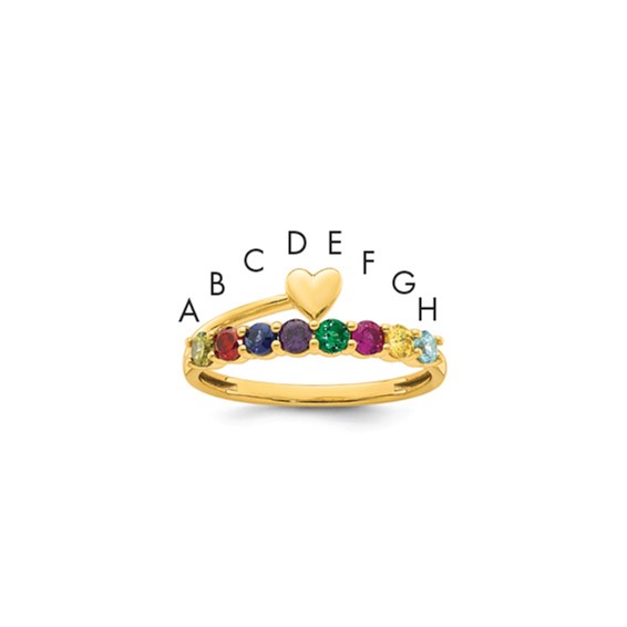 14k Heart with 8 Synthetic Birthstone Mother's Ring