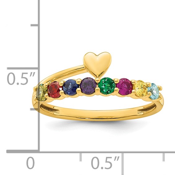 14k Heart with 8 Synthetic Birthstone Mother's Ring