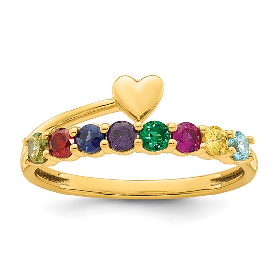 14k Heart with 8 Synthetic Birthstone Mother's Ring