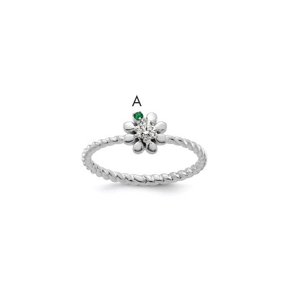 14k WG 1 Birthstone Flower w/ Diamond Mother's Ring Mounting