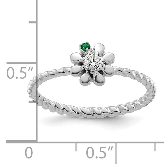 14k WG 1 Birthstone Flower w/ Diamond Mother's Ring Mounting