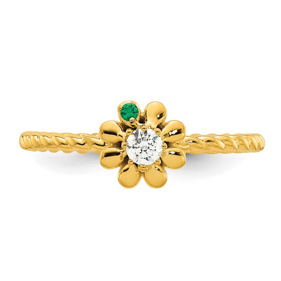 14k 1 Genuine Birthstone Flower with Diamond Mother's Ring