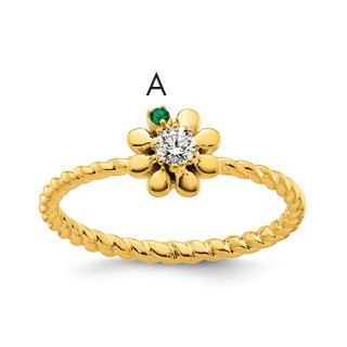14k 1 Genuine Birthstone Flower with Diamond Mother's Ring