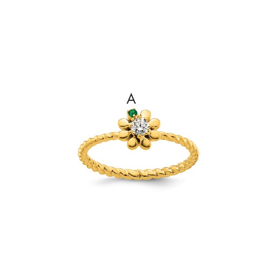 14k 1 Genuine Birthstone Flower with Diamond Mother's Ring