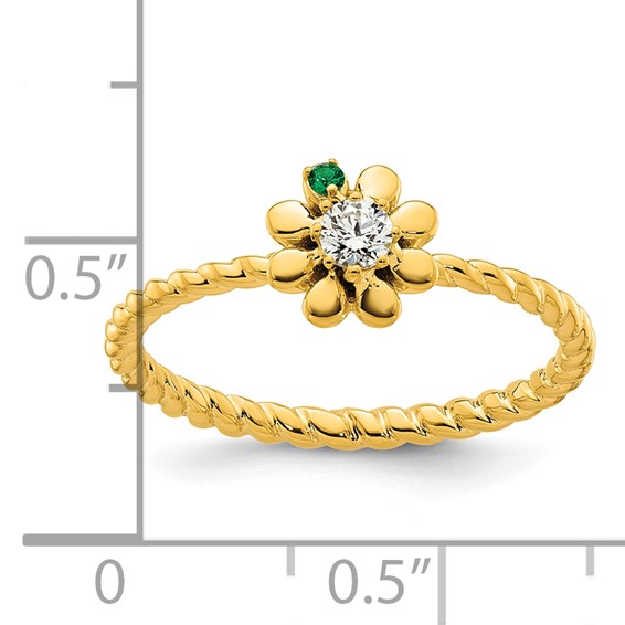 14k 1 Genuine Birthstone Flower with Diamond Mother's Ring