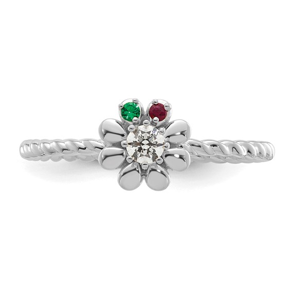 14k WG 2 Birthstone Flower w/ Diamond Mother's Ring Mounting