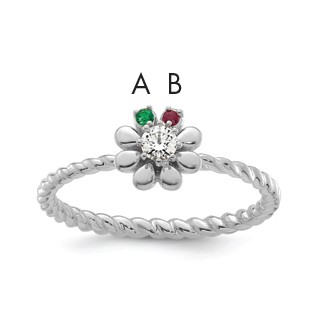 14k WG 2 Birthstone Flower w/ Diamond Mother's Ring Mounting