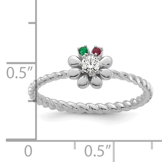14k WG 2 Birthstone Flower w/ Diamond Mother's Ring Mounting