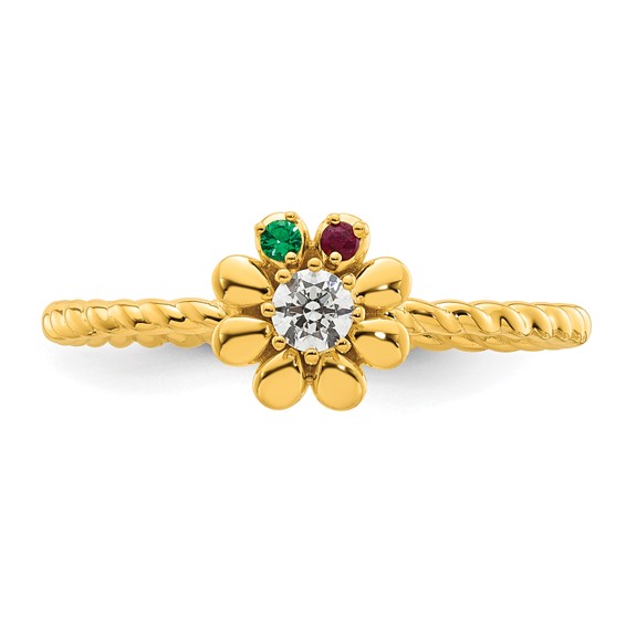14k 2 Birthstone Flower with Diamond Mother's Ring Mounting