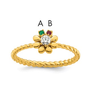 14k 2 Genuine Birthstone Flower with Diamond Mother's Ring