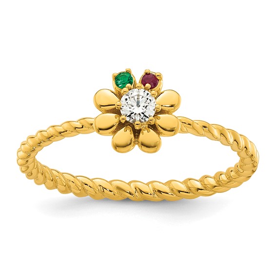 14k 2 Birthstone Flower with Diamond Mother's Ring Mounting