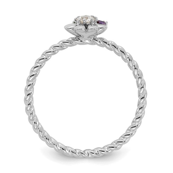 14k White Gold 3 Birthstone Flower with Diamond Mother's Ring