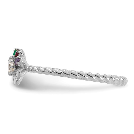 14k White Gold 3 Birthstone Flower with Diamond Mother's Ring