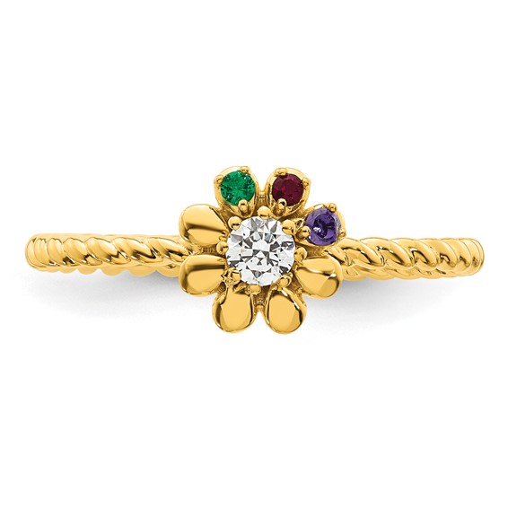 14k 3 Birthstone Flower with Diamond Mother's Ring Mounting