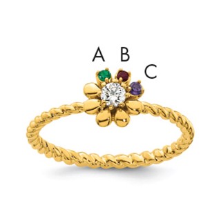 14k 3 Synthetic Birthstone Flower with Diamond Mother's Ring