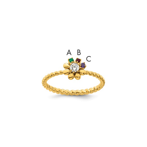 14k 3 Birthstone Flower with Diamond Mother's Ring Mounting