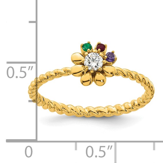 14k 3 Birthstone Flower with Diamond Mother's Ring Mounting