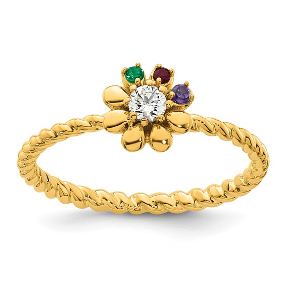 14k 3 Birthstone Flower with Diamond Mother's Ring Mounting