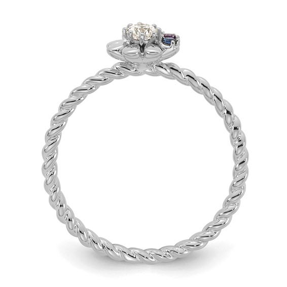 14k White Gold 4 Birthstone Flower with Diamond Mother's Ring