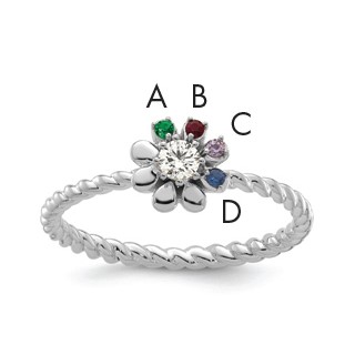 14k White Gold 4 Birthstone Flower with Diamond Mother's Ring