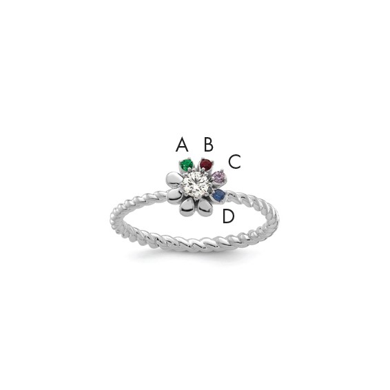 14k White Gold 4 Birthstone Flower with Diamond Mother's Ring