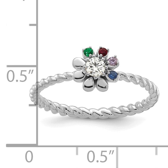 14k White Gold 4 Birthstone Flower with Diamond Mother's Ring
