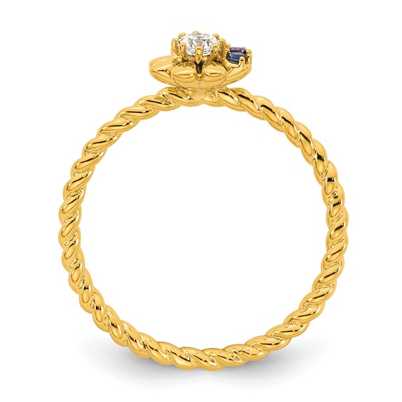 14k 4 Synthetic Birthstone Flower with Diamond Mother's Ring