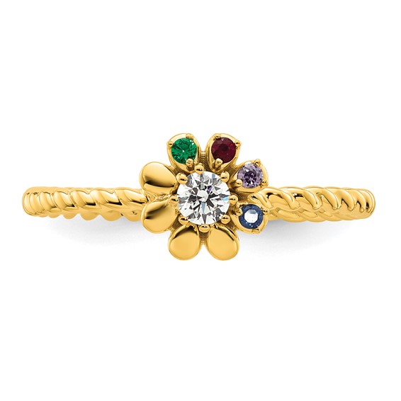 14k 4 Synthetic Birthstone Flower with Diamond Mother's Ring