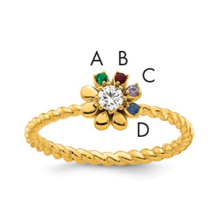 14k 4 Synthetic Birthstone Flower with Diamond Mother's Ring