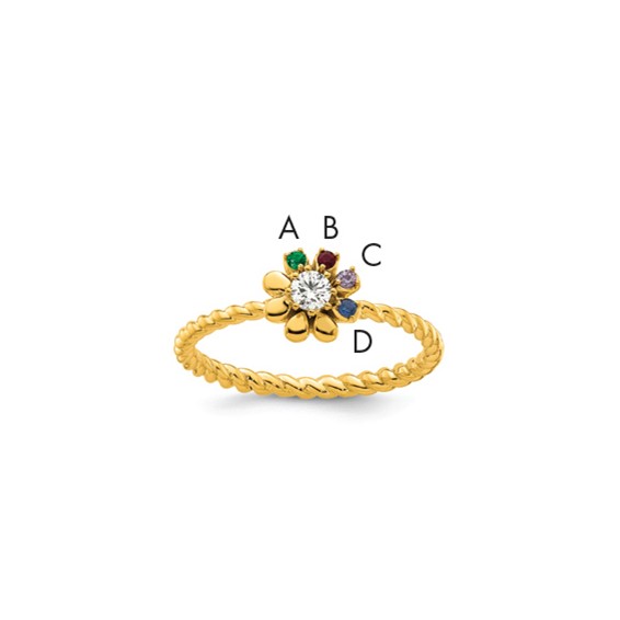 14k 4 Synthetic Birthstone Flower with Diamond Mother's Ring