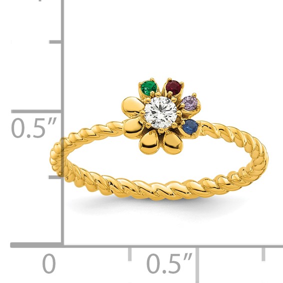 14k 4 Synthetic Birthstone Flower with Diamond Mother's Ring
