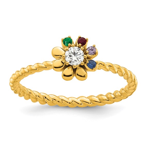 14k 4 Synthetic Birthstone Flower with Diamond Mother's Ring