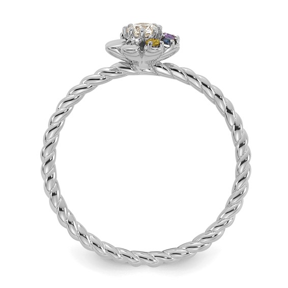 14k WG 5 Birthstone Flower w/ Diamond Mother's Ring Mounting