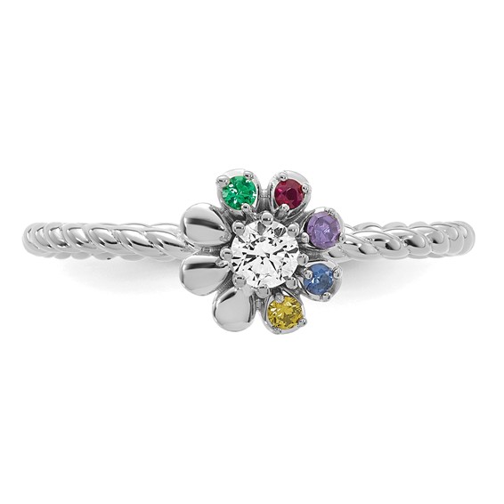14k WG 5 Birthstone Flower w/ Diamond Mother's Ring Mounting