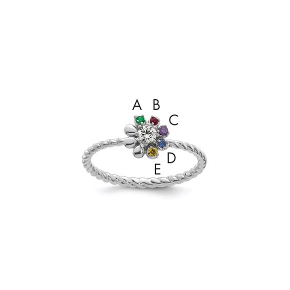 14k WG 5 Birthstone Flower w/ Diamond Mother's Ring Mounting