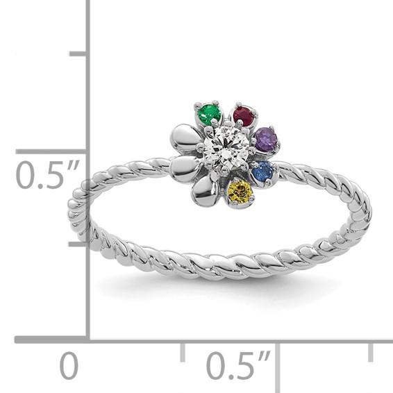 14k WG 5 Birthstone Flower w/ Diamond Mother's Ring Mounting