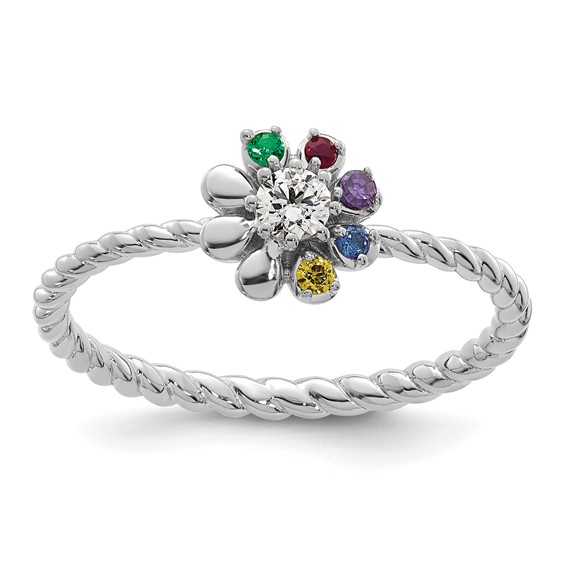 14k WG 5 Birthstone Flower w/ Diamond Mother's Ring Mounting
