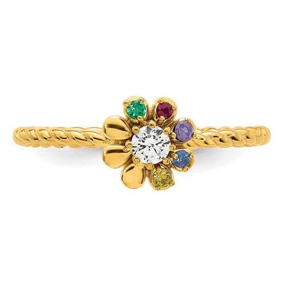 14k 5 Genuine Birthstone Flower with Diamond Mother's Ring