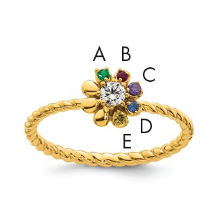 14k 5 Synthetic Birthstone Flower with Diamond Mother's Ring